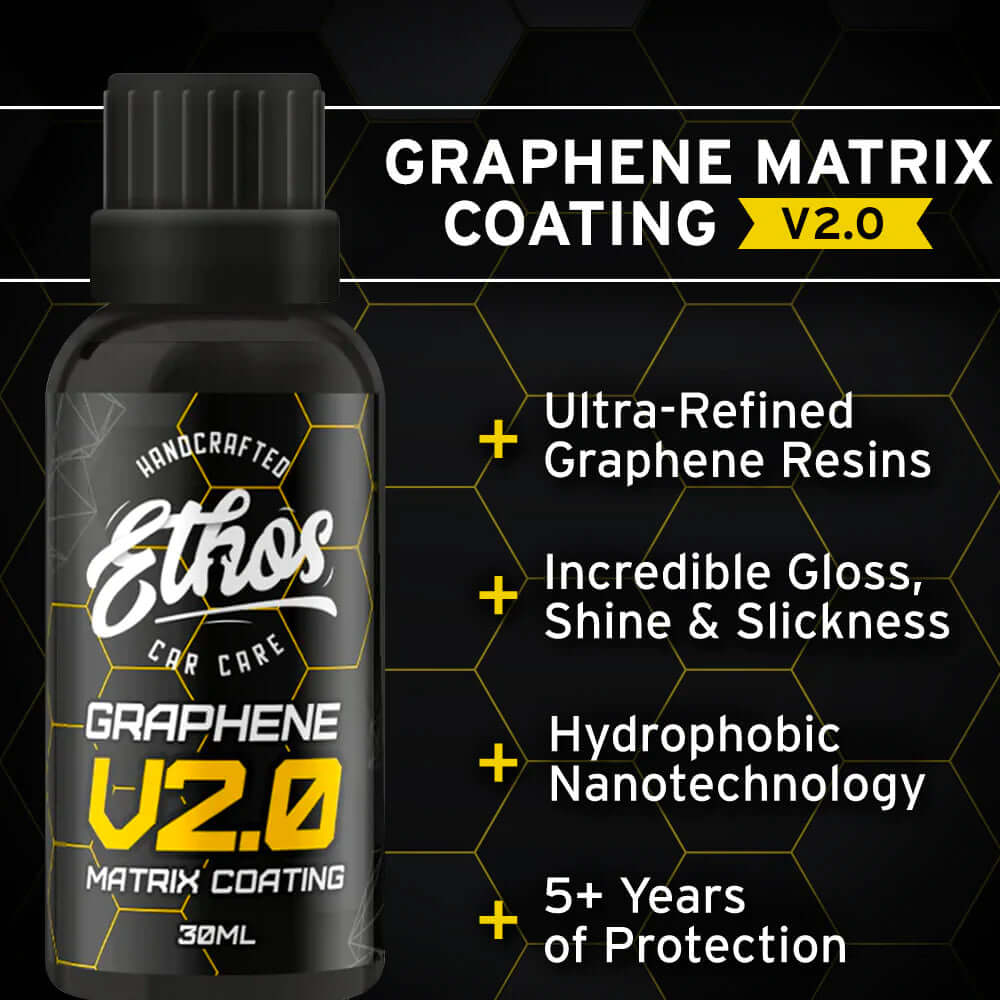 Ethos Graphene Matrix Coating V2.0 bottle with ultra-refined graphene resins, incredible gloss, hydrophobic nanotechnology and 5+ years of protection